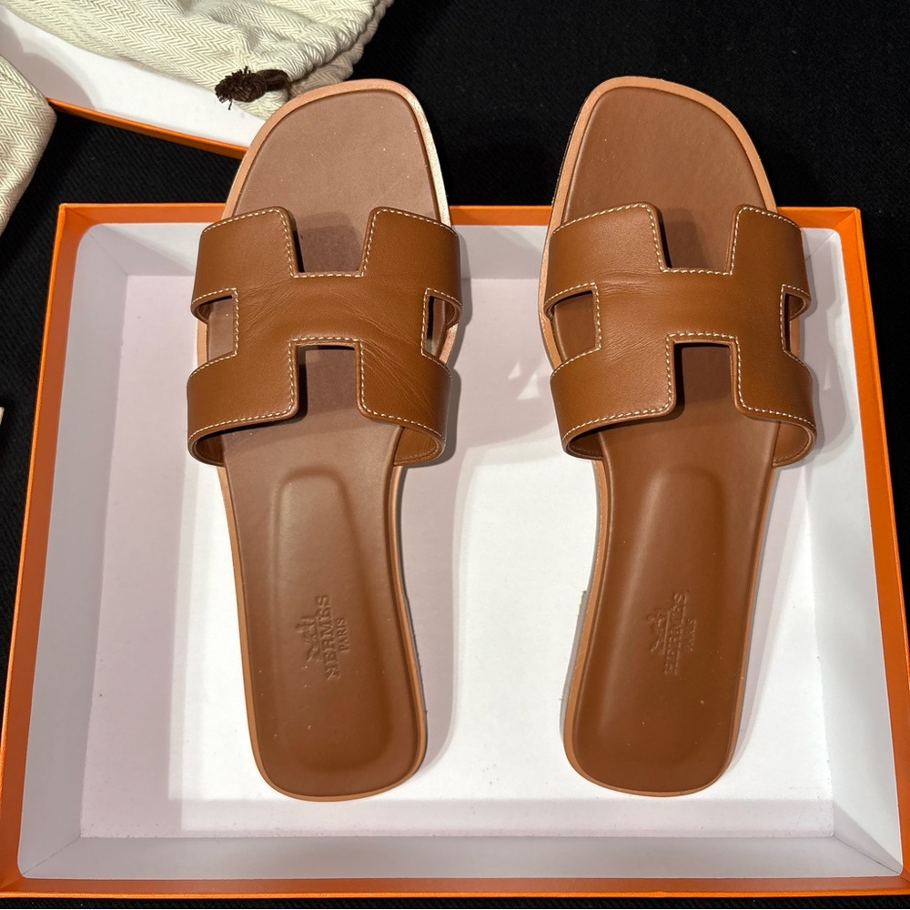 Tan Hermes Oran Sandals (39)